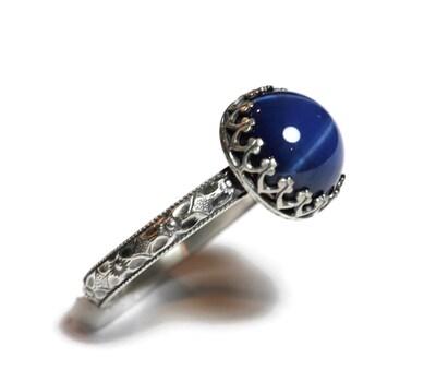 10mm Lab Created Blue Star Sapphire 925 Antique Sterling Silver Ring by Salish Sea Inspirations - image3